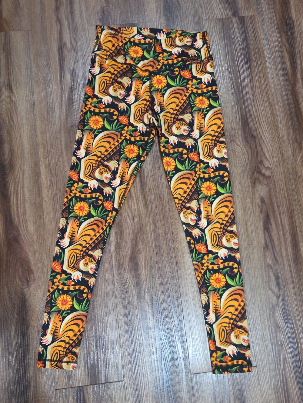 BNCHWRMRS Black Leggings with Orange Tiger & Floral Print